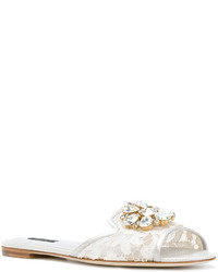 Серые кожаные сандалии на плоской подошве от Dolce & Gabbana