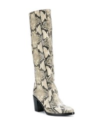 Серые кожаные сапоги со змеиным рисунком от Schutz