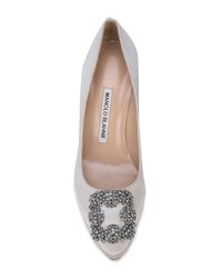 Серые кожаные туфли с украшением от Manolo Blahnik