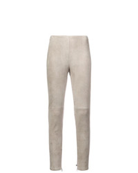 Серые кожаные узкие брюки от Ralph Lauren Collection