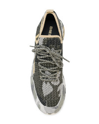 Мужские серые низкие кеды с камуфляжным принтом от Diesel