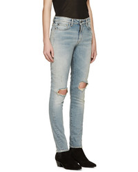 Серые рваные джинсы скинни от Saint Laurent