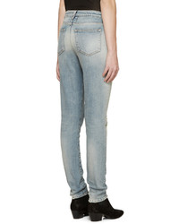 Серые рваные джинсы скинни от Saint Laurent