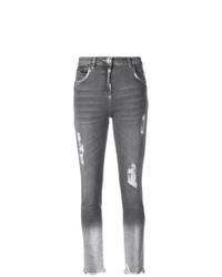 Серые рваные джинсы скинни от Philipp Plein