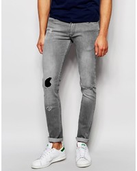 Мужские серые рваные джинсы