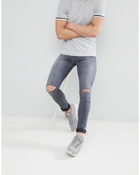 Мужские серые рваные зауженные джинсы от ASOS DESIGN