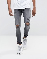 Мужские серые рваные зауженные джинсы от DML