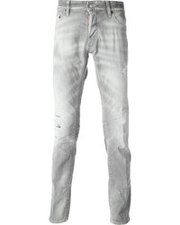 Мужские серые рваные зауженные джинсы от DSquared