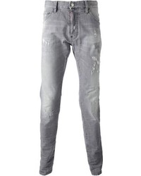 Мужские серые рваные зауженные джинсы от DSquared
