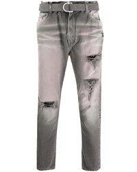 Мужские серые рваные зауженные джинсы от Off-White