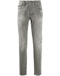 Мужские серые рваные зауженные джинсы от Philipp Plein