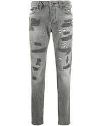 Мужские серые рваные зауженные джинсы от Philipp Plein