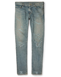 Мужские серые рваные зауженные джинсы от Saint Laurent