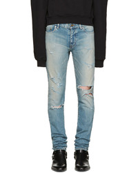 Мужские серые рваные зауженные джинсы от Saint Laurent