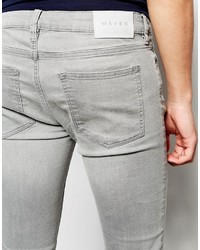 Мужские серые рваные зауженные джинсы от WÅVEN