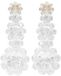 Серые серьги из бисера с цветочным принтом