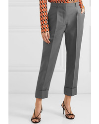 Женские серые шерстяные классические брюки от Prada