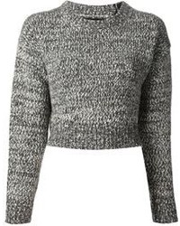 Серый вязаный короткий свитер