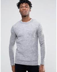 Мужской серый вязаный свитер с круглым вырезом из мохера от Selected