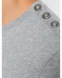 Мужской серый вязаный свитер с круглым вырезом от Balmain