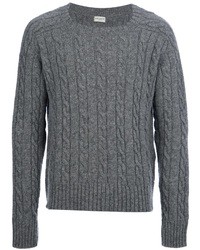 Серый вязаный свитер с узором зигзаг