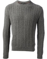 Мужской серый вязаный свитер с узором зигзаг от Gucci