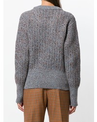 Серый вязаный свободный свитер от Prada