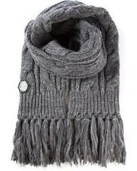 Мужской серый вязаный шарф от Philipp Plein