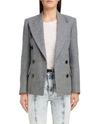 Серый двубортный пиджак в вертикальную полоску