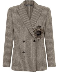 Мужской серый двубортный пиджак в вертикальную полоску от Dolce & Gabbana