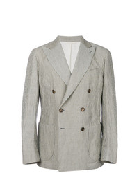 Мужской серый двубортный пиджак в вертикальную полоску от Doppiaa