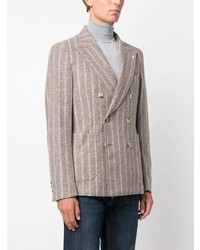 Мужской серый двубортный пиджак в вертикальную полоску от Manuel Ritz