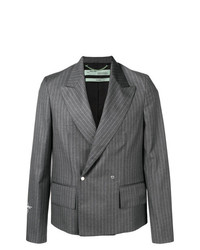 Мужской серый двубортный пиджак в вертикальную полоску от Off-White