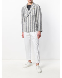 Мужской серый двубортный пиджак в вертикальную полоску от Manuel Ritz