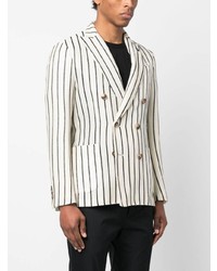 Мужской серый двубортный пиджак в вертикальную полоску от Lardini