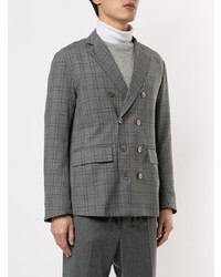 Мужской серый двубортный пиджак в клетку от Loveless