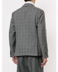 Мужской серый двубортный пиджак в клетку от Loveless