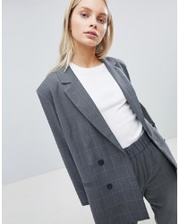 Женский серый двубортный пиджак в клетку от Weekday