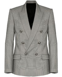 Мужской серый двубортный пиджак в шотландскую клетку от Balmain