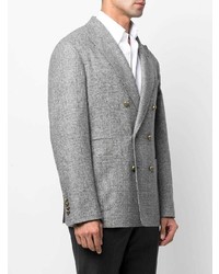 Мужской серый двубортный пиджак в шотландскую клетку от Brunello Cucinelli