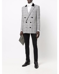Мужской серый двубортный пиджак в шотландскую клетку от Balmain