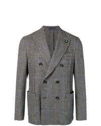 Мужской серый двубортный пиджак в шотландскую клетку от Lardini