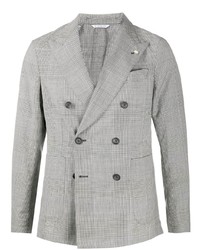 Мужской серый двубортный пиджак в шотландскую клетку от Manuel Ritz