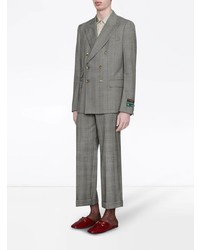Мужской серый двубортный пиджак в шотландскую клетку от Gucci