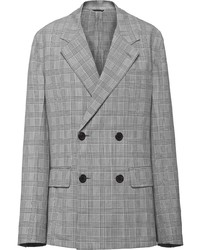 Мужской серый двубортный пиджак в шотландскую клетку от Prada