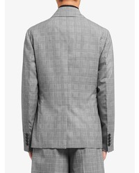 Мужской серый двубортный пиджак в шотландскую клетку от Prada