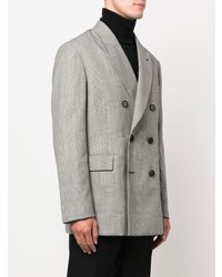 Мужской серый двубортный пиджак в шотландскую клетку от Aspesi