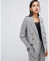Женский серый двубортный пиджак в шотландскую клетку от Vero Moda