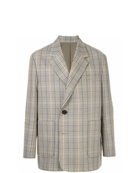 Мужской серый двубортный пиджак в шотландскую клетку от Wooyoungmi