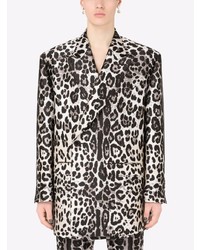 Мужской серый двубортный пиджак с принтом от Dolce & Gabbana